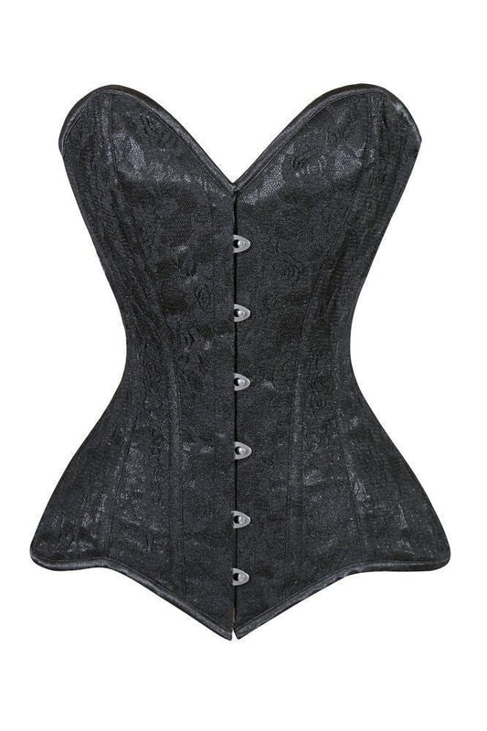 Lavish Black Lace Overbust Corset Sweetheart Neckline Busk Closure