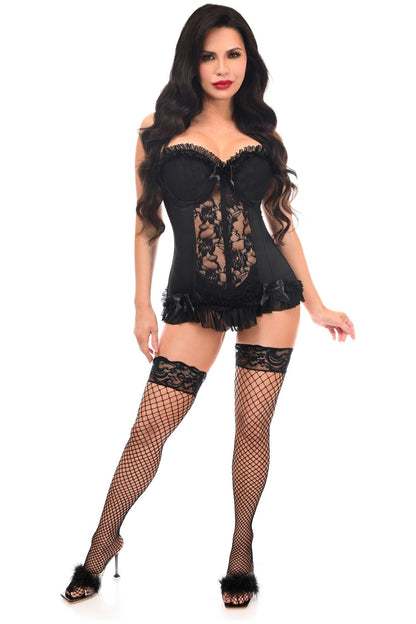 Lavish Black Lycra & Lace Hook & Eye Stretch Bustier Corset.