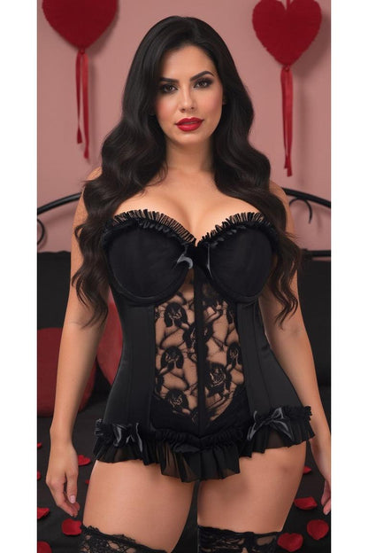 Lavish Black Lycra & Lace Hook & Eye Stretch Bustier Corset.