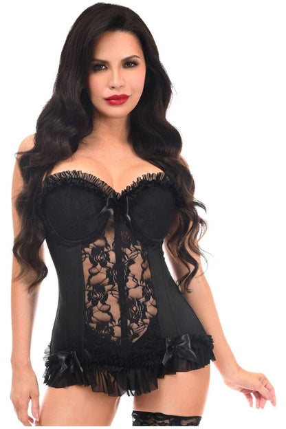 Lavish Black Lycra & Lace Hook & Eye Stretch Bustier Corset.