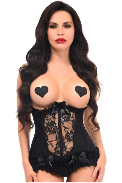 Lavish Black Lycra & Lace Hook & Eye Stretch Underbust Corset.