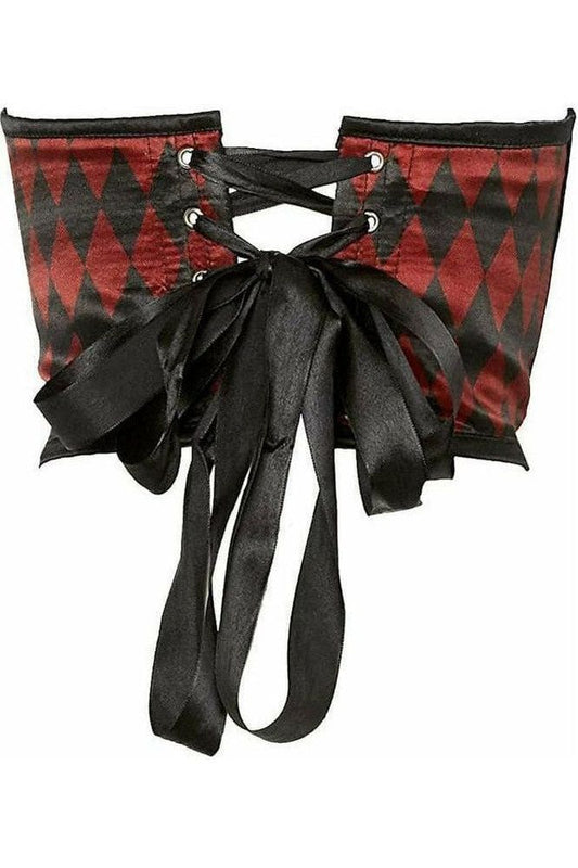 Lavish Black & Red Diamond Satin Open Cup Waist Cincher