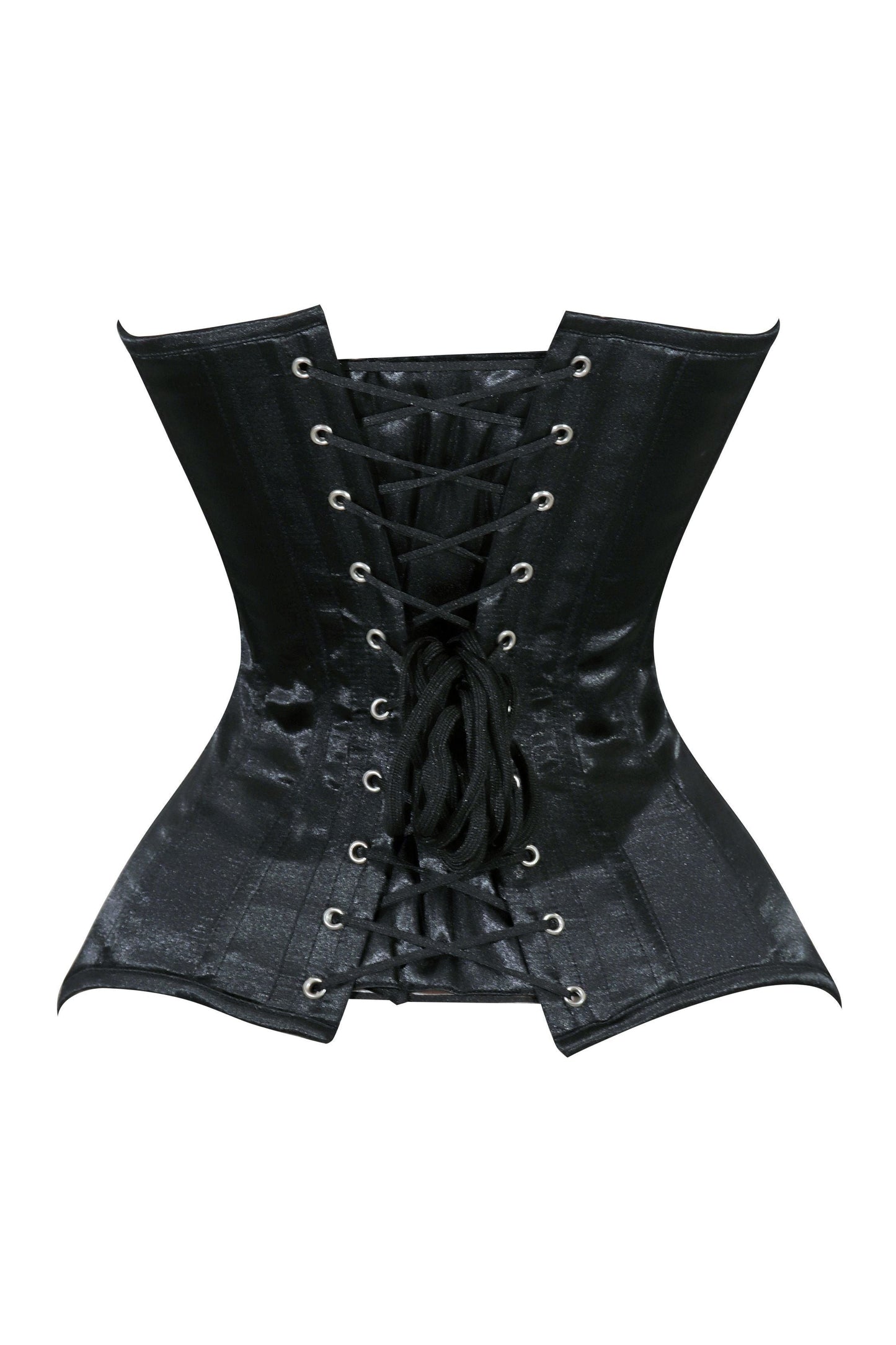 Lavish Black Satin Overbust Corset Sweetheart Neckline Busk Closure