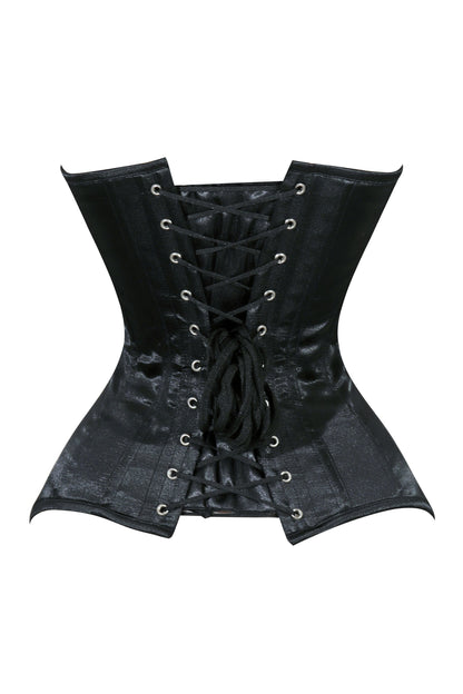 Lavish Black Satin Overbust Corset Sweetheart Neckline Busk Closure