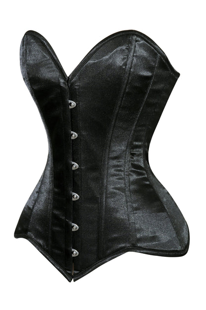 Lavish Black Satin Overbust Corset Sweetheart Neckline Busk Closure