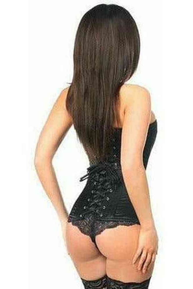 Lavish Black Satin Overbust Corset w/Busk Closure