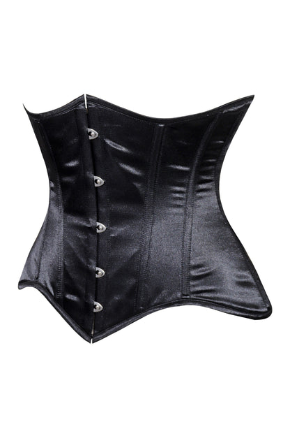 Lavish Black Satin Underbust Corset Waist Cincher Busk Closure