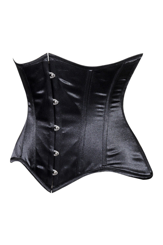 Lavish Black Satin Underbust Corset Waist Cincher Busk Closure