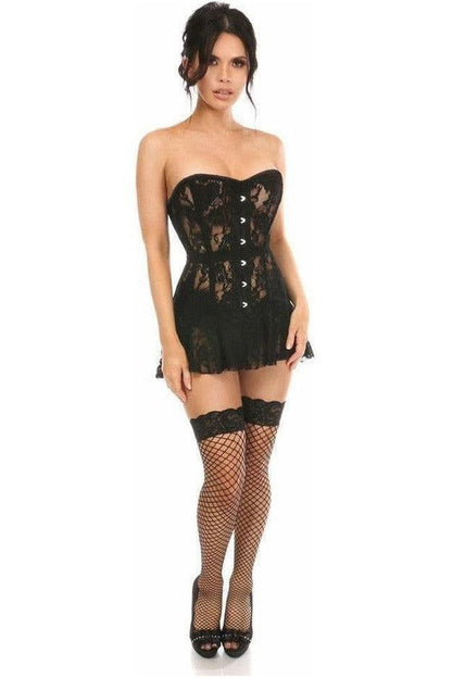 Lavish Black Sheer Lace Corset Dress