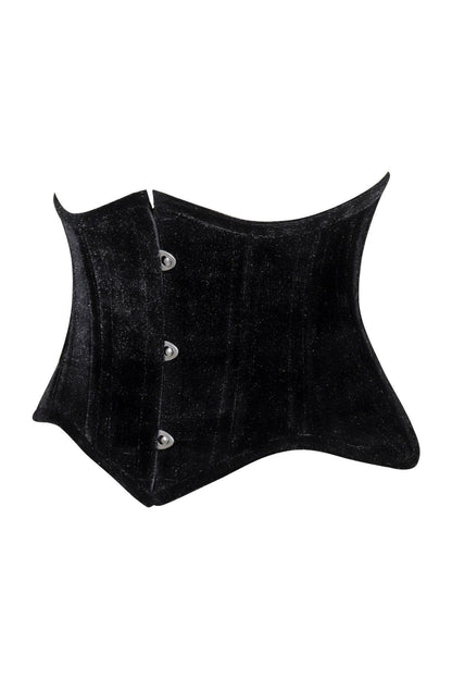 Lavish Black Velvet Mini Cincher Underbust Corset Waist Cincher Busk Closure
