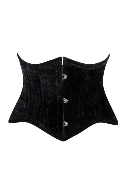 Lavish Black Velvet Mini Cincher Underbust Corset Waist Cincher Busk Closure