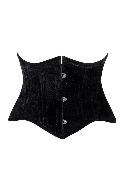 Lavish Black Velvet Mini Cincher Underbust Corset Waist Cincher Busk Closure