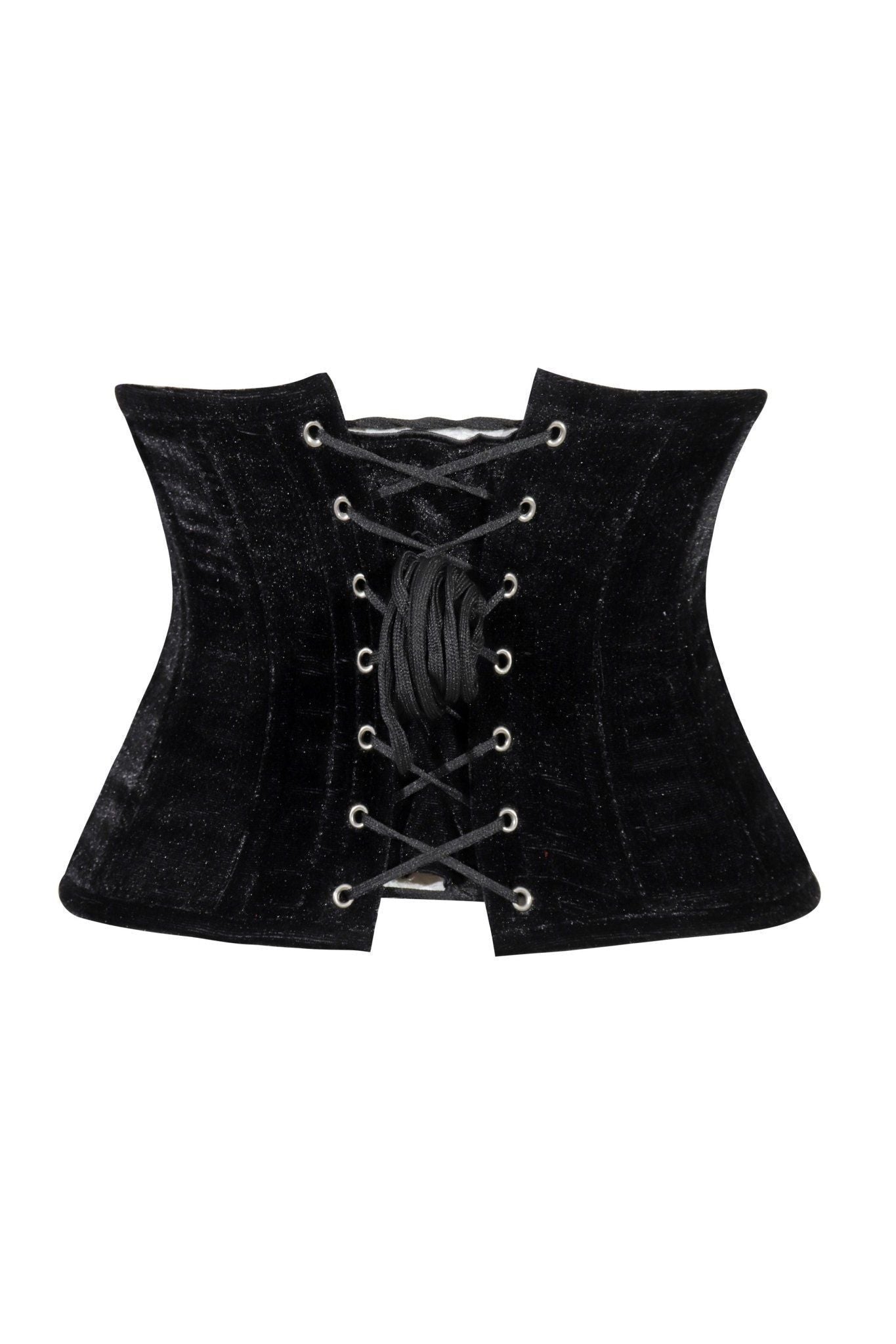 Lavish Black Velvet Mini Cincher Underbust Corset Waist Cincher Busk Closure