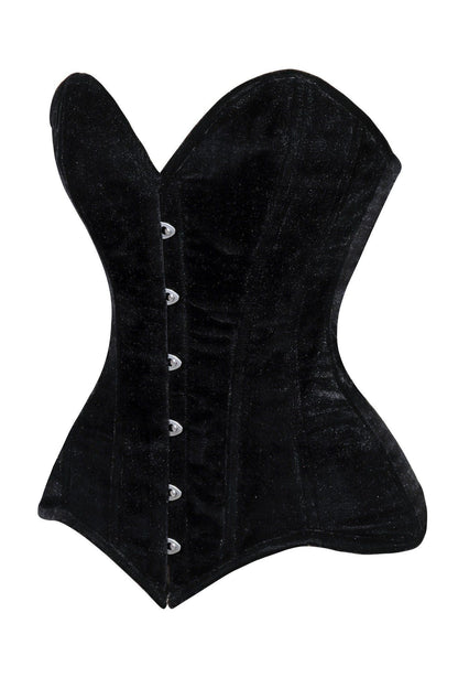 Lavish Black Velvet Overbust Corset Sweetheart Neckline Busk Closure