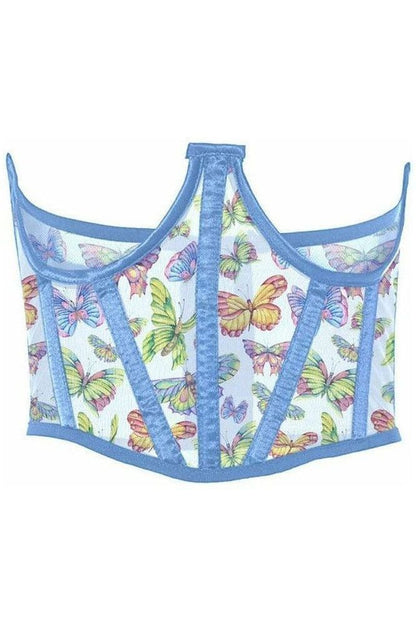 Lavish Butterfly Print Mesh Open Cup Waist Cincher