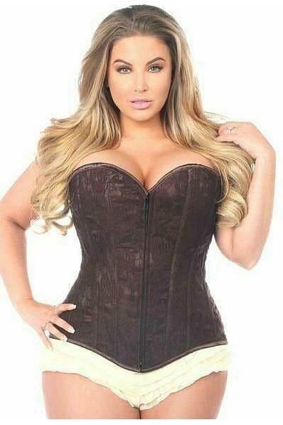 Lavish Dark Brown Lace Overbust Corset w/Zipper.