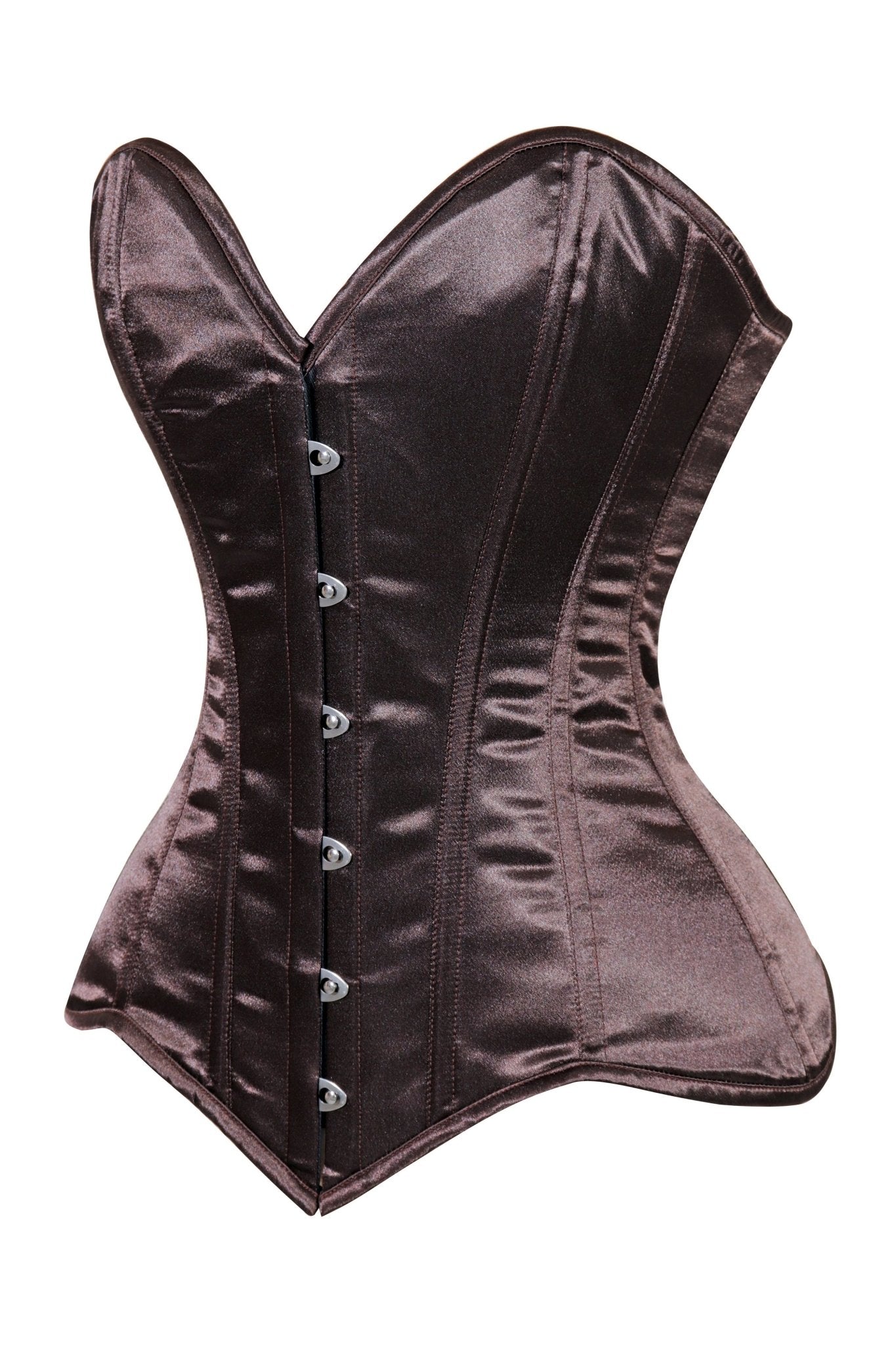 Lavish Dark Brown Satin Overbust Corset Sweetheart Neckline Busk Closure