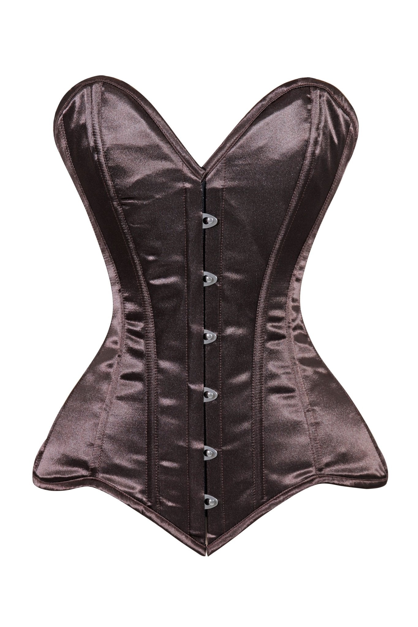 Lavish Dark Brown Satin Overbust Corset Sweetheart Neckline Busk Closure
