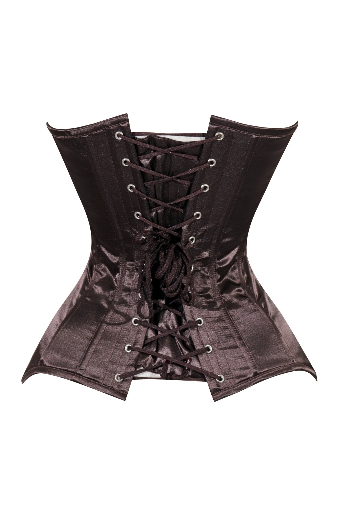 Lavish Dark Brown Satin Overbust Corset Sweetheart Neckline Busk Closure