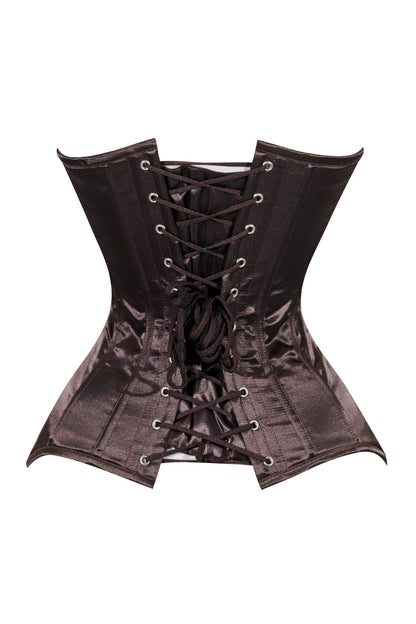 Lavish Dark Brown Satin Overbust Corset Sweetheart Neckline Busk Closure