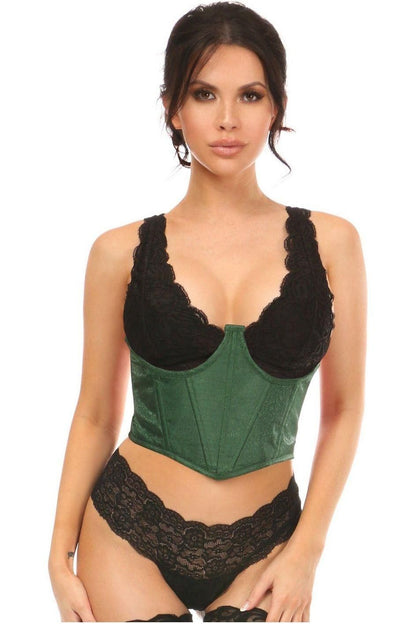 Lavish Dark Green Brocade Open Cup Waist Cincher