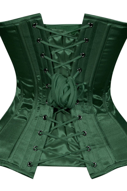 Lavish Dark Green Satin Overbust Corset Sweetheart Neckline Busk Closure