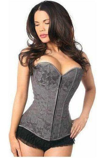 Lavish Dark Grey Lace Overbust Corset w/Zipper.