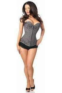 Lavish Dark Grey Lace Overbust Corset w/Zipper.