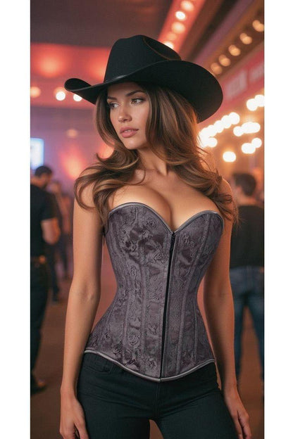 Lavish Dark Grey Lace Overbust Corset w/Zipper.