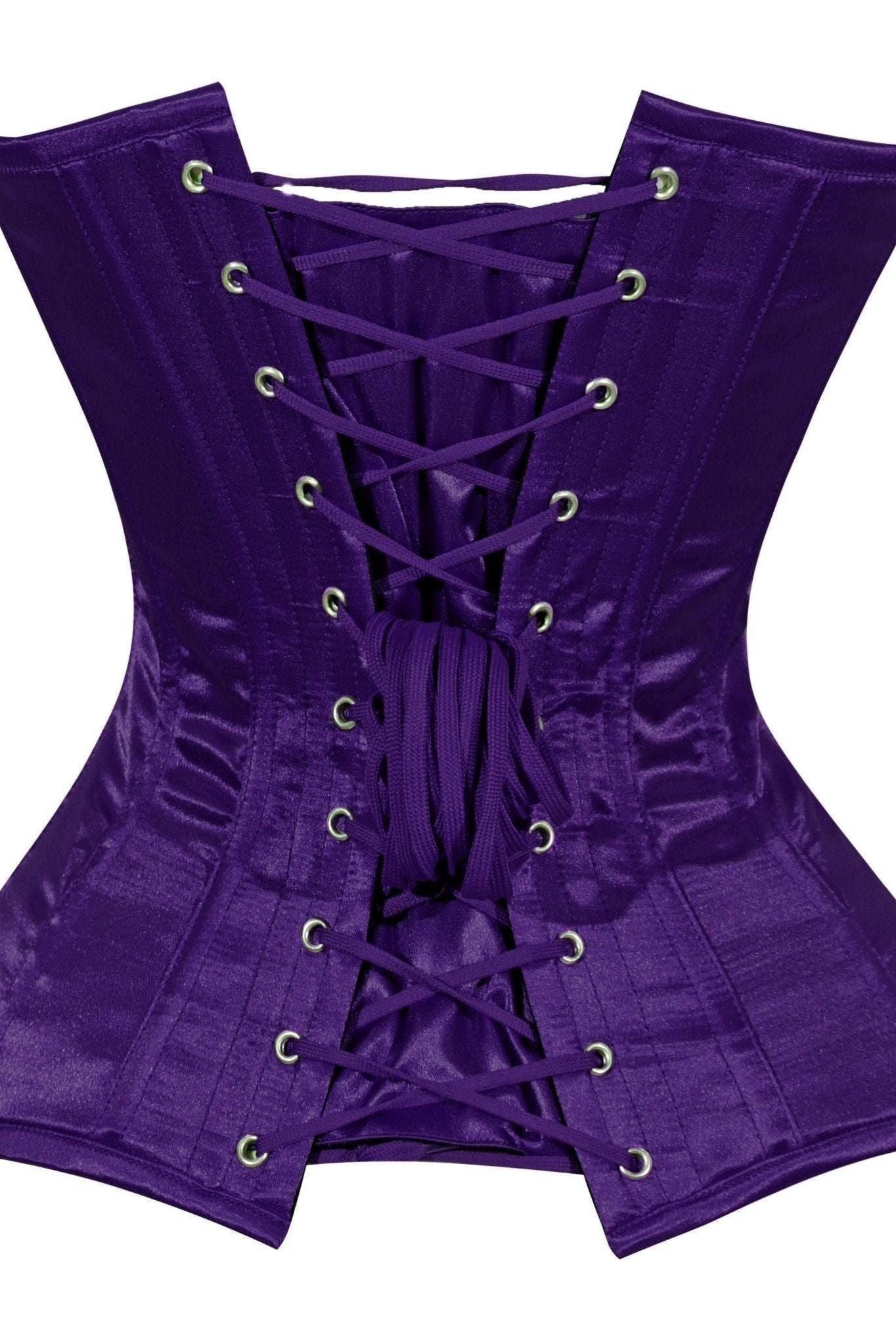 Lavish Dark Purple Satin Overbust Corset Sweetheart Neckline Busk Closure