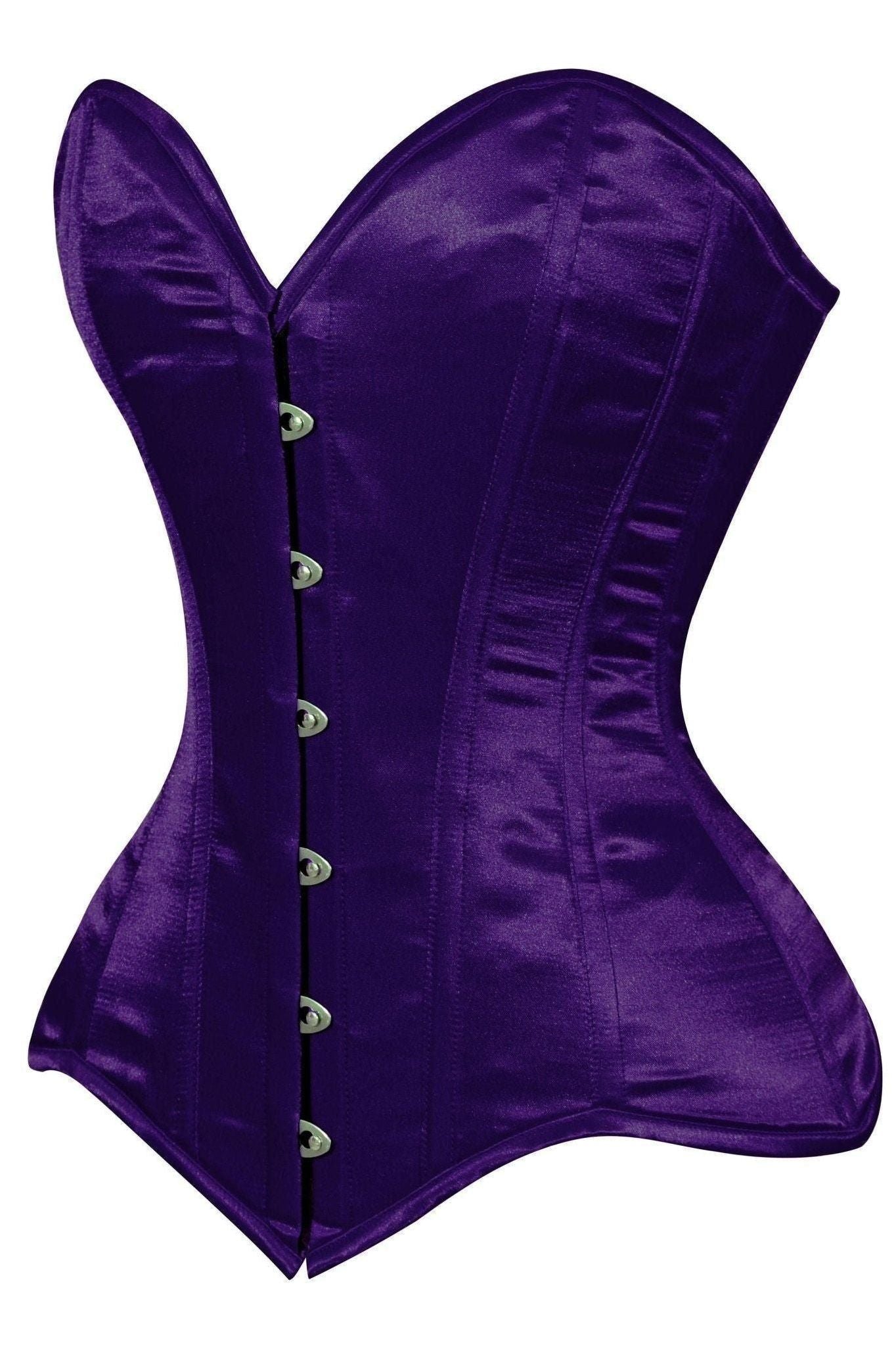 Lavish Dark Purple Satin Overbust Corset Sweetheart Neckline Busk Closure