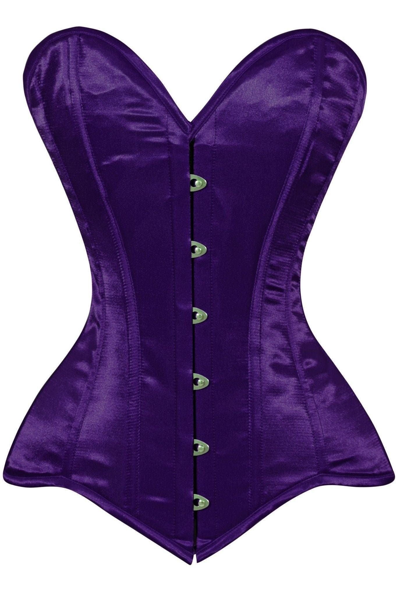 Lavish Dark Purple Satin Overbust Corset Sweetheart Neckline Busk Closure
