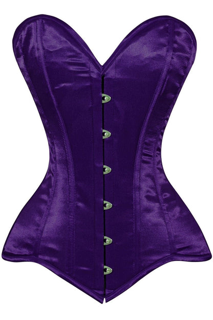 Lavish Dark Purple Satin Overbust Corset Sweetheart Neckline Busk Closure