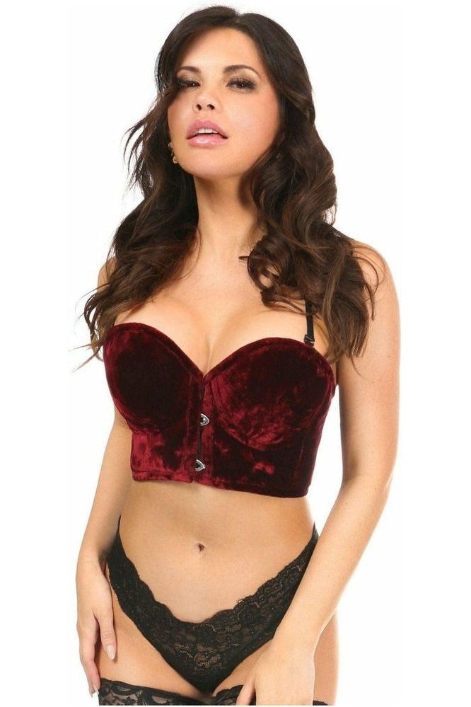 Lavish Dark Red Crushed Velvet Underwire Short Bustier