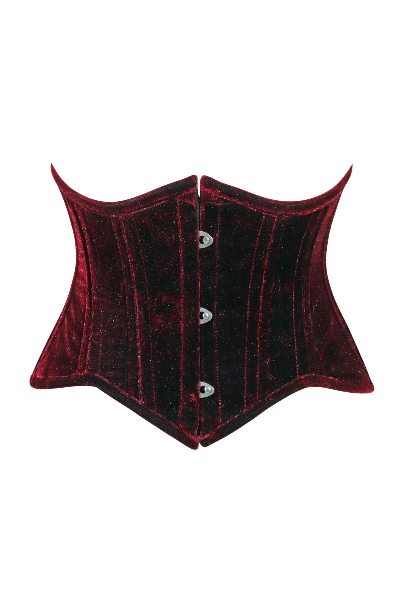 Lavish Dark Red Velvet Mini Cincher Underbust Corset Waist Cincher Busk Closure
