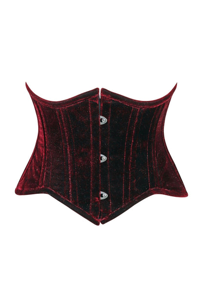 Lavish Dark Red Velvet Mini Cincher Underbust Corset Waist Cincher Busk Closure