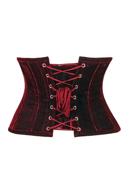 Lavish Dark Red Velvet Mini Cincher Underbust Corset Waist Cincher Busk Closure