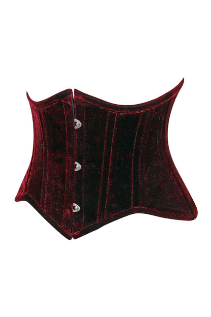 Lavish Dark Red Velvet Mini Cincher Underbust Corset Waist Cincher Busk Closure