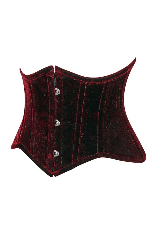 Lavish Dark Red Velvet Mini Cincher Underbust Corset Waist Cincher Busk Closure