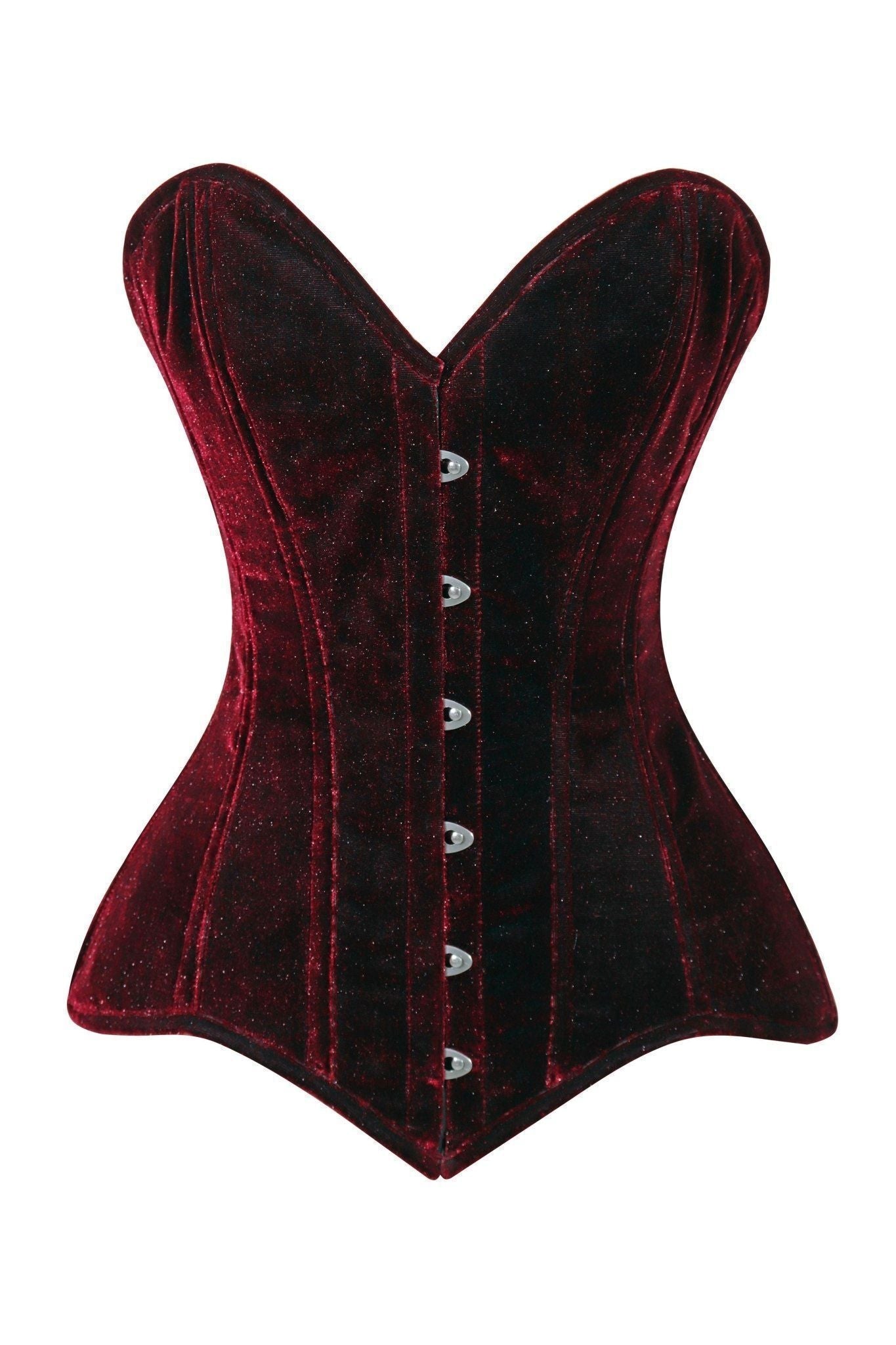 Lavish Dark Red Velvet Overbust Corset Sweetheart Neckline Busk Closure