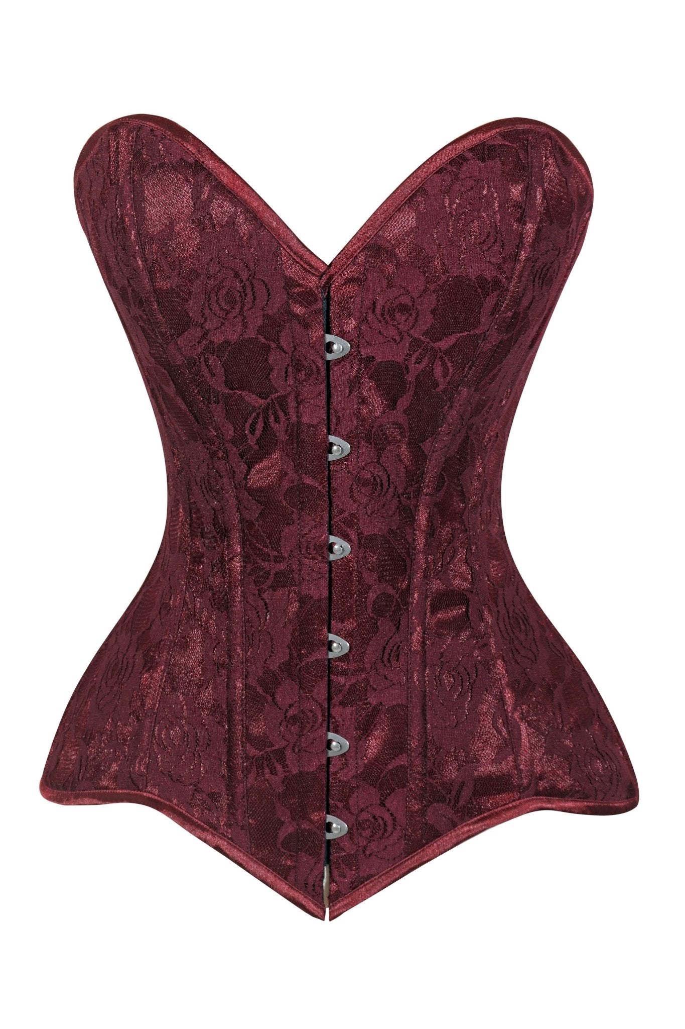 Lavish Dark Red Wine Lace Overbust Corset Sweetheart Neckline Busk Closure