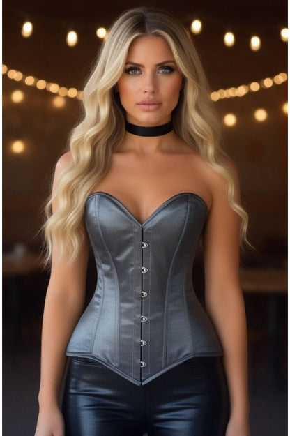 Lavish Dark Silver Overbust Corset Sweetheart Neckline Busk Closure