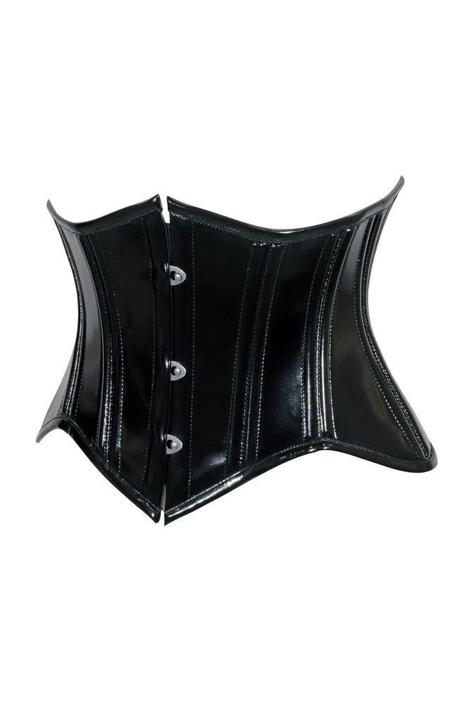 Lavish Double Boned Black Patent PVC Vinyl Curvy Cut Mini Cincher Underbust Corset
