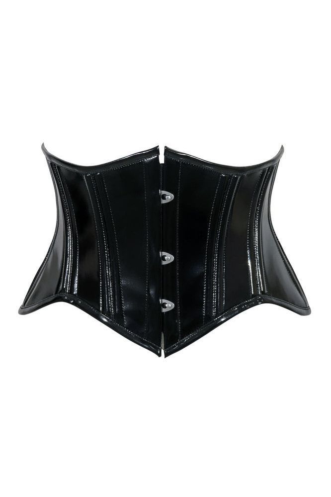Lavish Double Boned Black Patent PVC Vinyl Curvy Cut Mini Cincher Underbust Corset