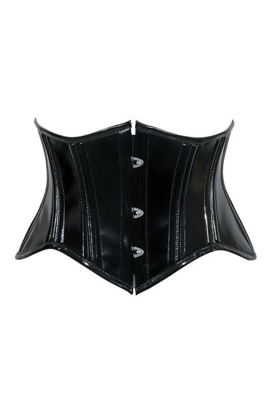 Lavish Double Boned Black Patent PVC Vinyl Curvy Cut Mini Cincher Underbust Corset