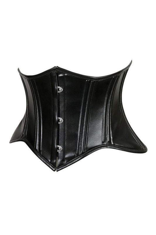 Lavish Double Boned Black Wet Look Faux Leather Curvy Cut Mini Cincher Underbust Corset