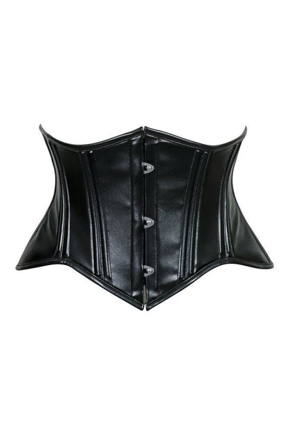 Lavish Double Boned Black Wet Look Faux Leather Curvy Cut Mini Cincher Underbust Corset