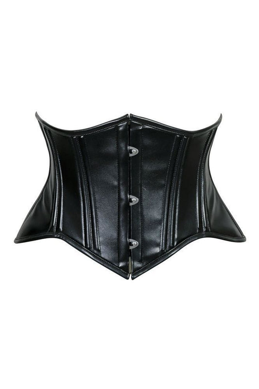 Lavish Double Boned Black Wet Look Faux Leather Curvy Cut Mini Cincher Underbust Corset