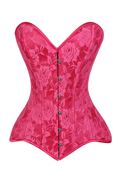 Lavish Fuchsia Lace Overbust Corset Sweetheart Neckline Busk Closure