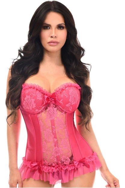 Lavish Fuchsia Lycra & Lace Hook & Eye Stretch Bustier Corset.